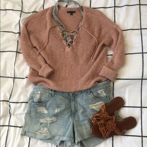 Lace Up Waffle Knit Sweater